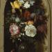 Irises, Roses, Lily of the Valley and other Flowers in a Glass Vase in a Niche